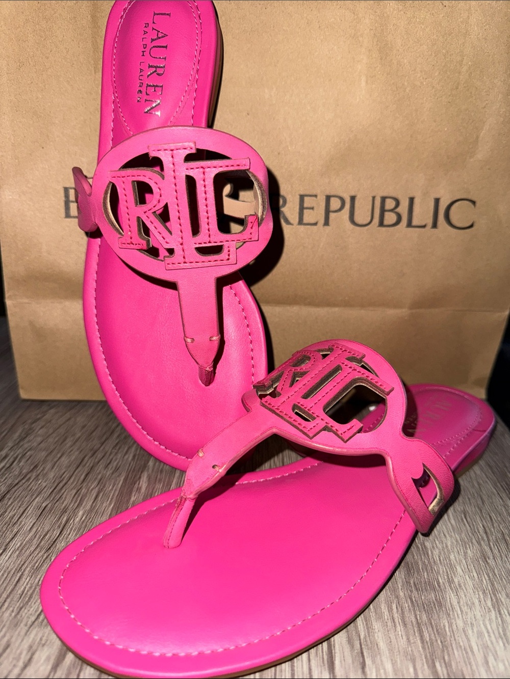 Lauren Audrie Ralph Lauren Bright Pink Leather Thong Sandals